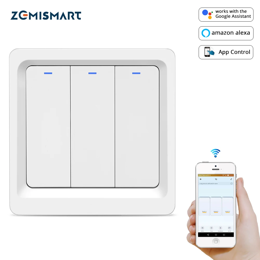 Zemismart EU WiFi Smart Wall Push Light Switch 1 2 3 Gangs with Neutral Works with Tuya APP Alexa Google Home Voice Control