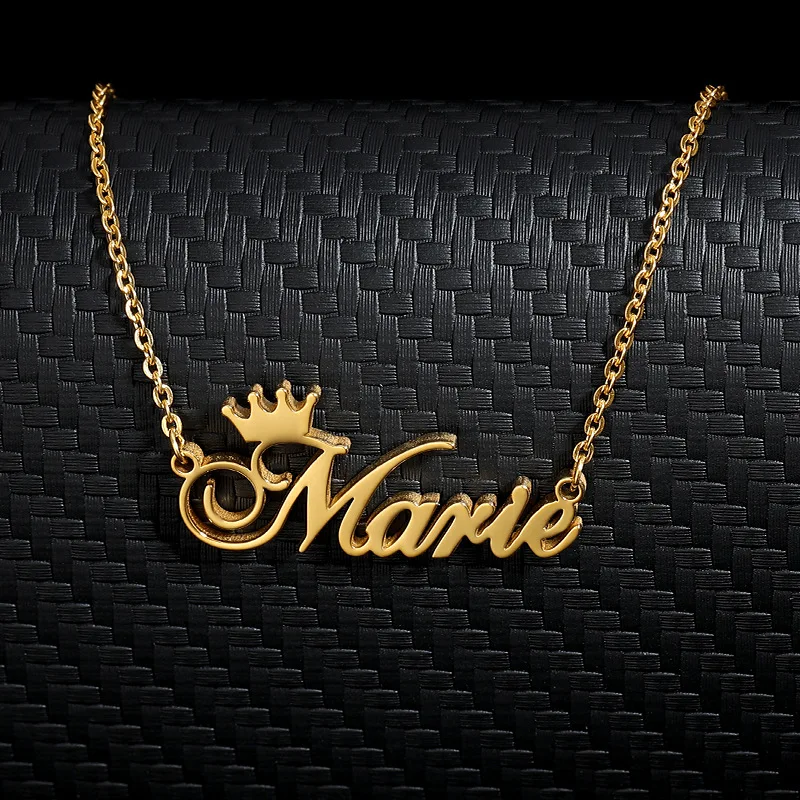 

Personalized Private Name Custom Necklace Crown Font Name Clavicle Necklace Gold Plated Chains Good Quality