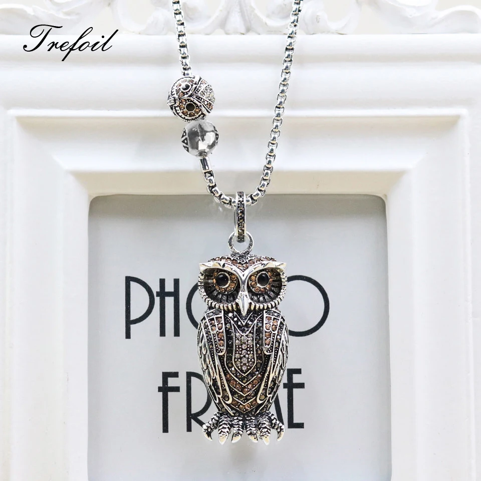 Link Chain Pendant Necklace Big and Small Owl 925 Sterling Silver Fine Jewelry European Romantic Trendy Gift For Women Girls