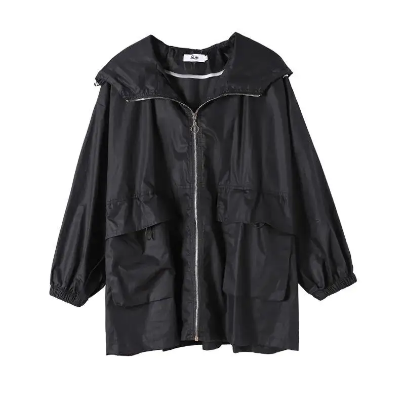 

Casaco Feminino Windbreaker Women's Jackets Spring Autumn Outwear New Loose 3XL Workwear Hooded Jacket Female Coat