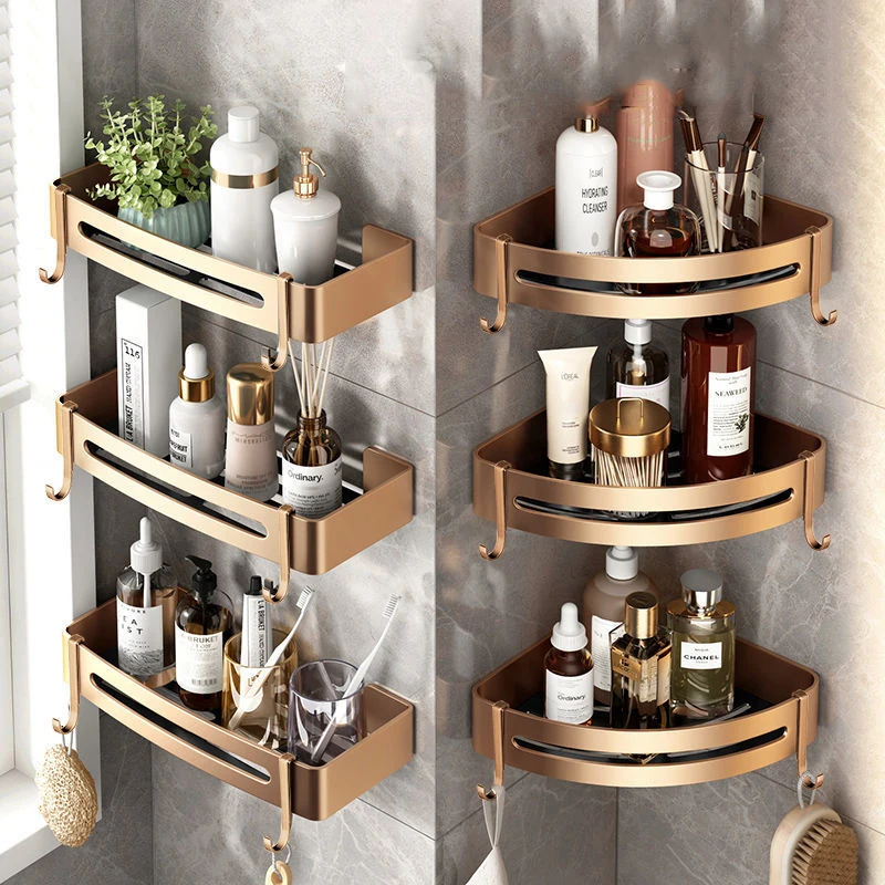 Modern Space Aluminum Punch-free Wall Hanging Toiletries Storage Rack Bathroom Toilet Vanity Cosmetics Wall Mounted Shelf Crafts