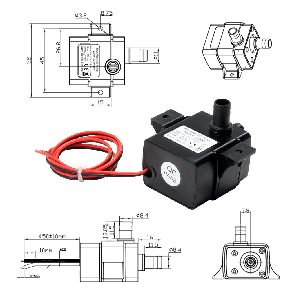 Mini Submersible Water PumpUltra-Quiet DC 12V 3.6W 240L/H Flow Rate Waterproof Brushless Pump Mini Submersible Water Pump DIY