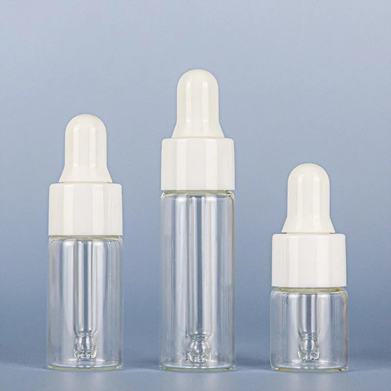 Mini sample vial clear glass dropper bottle 2ml 3ml 5ml for essential oil e liquid eye dropper