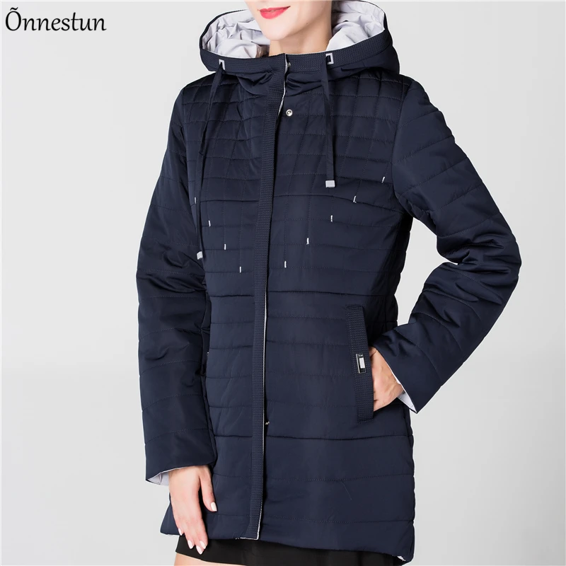 Áo Khoác Cao Cấp Nữ Thu Đông Cotton Solid Áo Khoác Nữ Dài Tay Parkas Với Hood Mỏng Dài Áo Khoác Phao Nữ