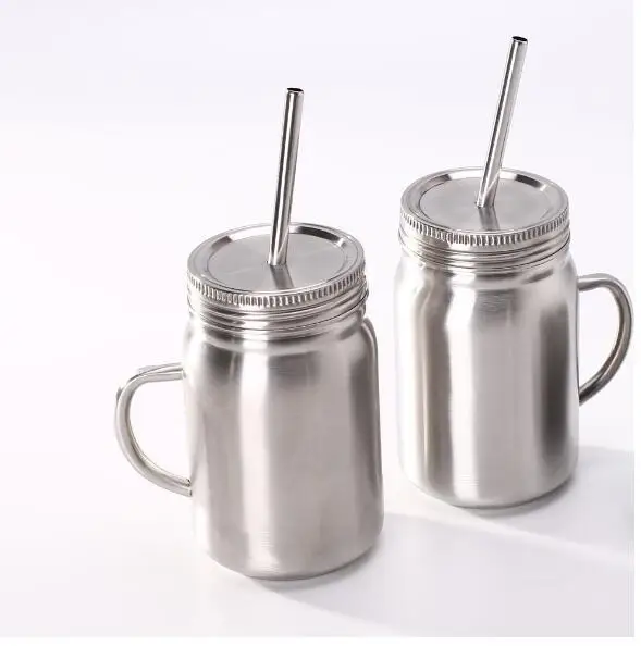 

17OZ Stainless Steel vacuum Mason Jar Double Wall Mason tumbler with lid straw 17oz Coffee beer juice mug mason Cans drinking si