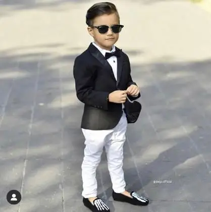 Casual Costume Homme Kid Suit Wedding Ring Boy Slim Fit Attire Prom 2 Pieces Terno Masculino (Black Jacket + White Pants)