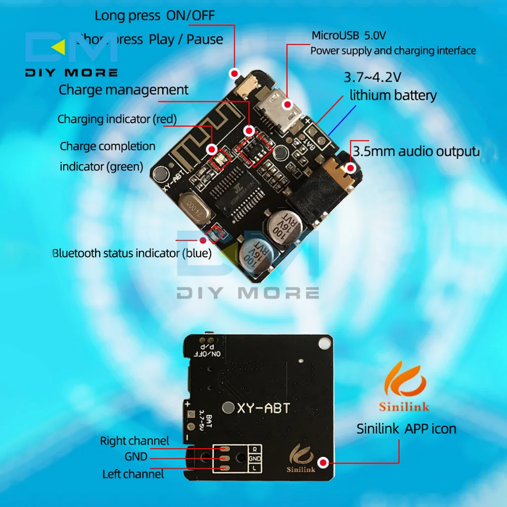 XY-ABT Bluetooth 5.0 moduł odbiornika Audio MP3 Bluetooth płyta dekodera kontrola aplikacji DIY płyta wzmacniacza zasilania moduł