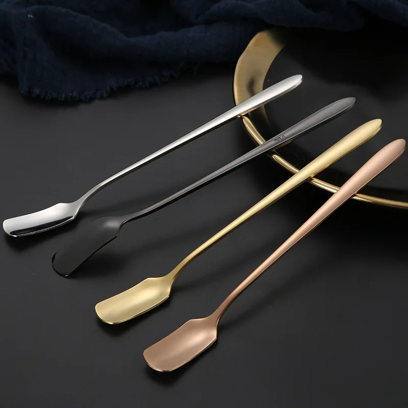 13*1.6cm Stainless Steel Square Head Spoon Creative Tableware Tea Coffee Ice Cream Shovel Spoons Teaspoons Kitchen Accessories