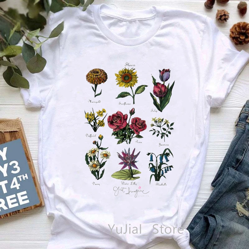 

Cactus Flowers Plant Print T-Shirt Women Aesthetic Clothes Harajuku Kawaii White Tshirt Femme Summer Fashion T Shirt Female