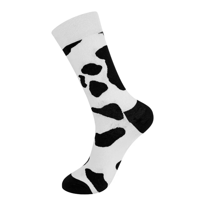 1 Pair Combed Cotton Men Fashion Trend Crew Socks Funny Geometry Plaid Tongue Printed Men Novelty Long Socks Happy Cartoon Socks