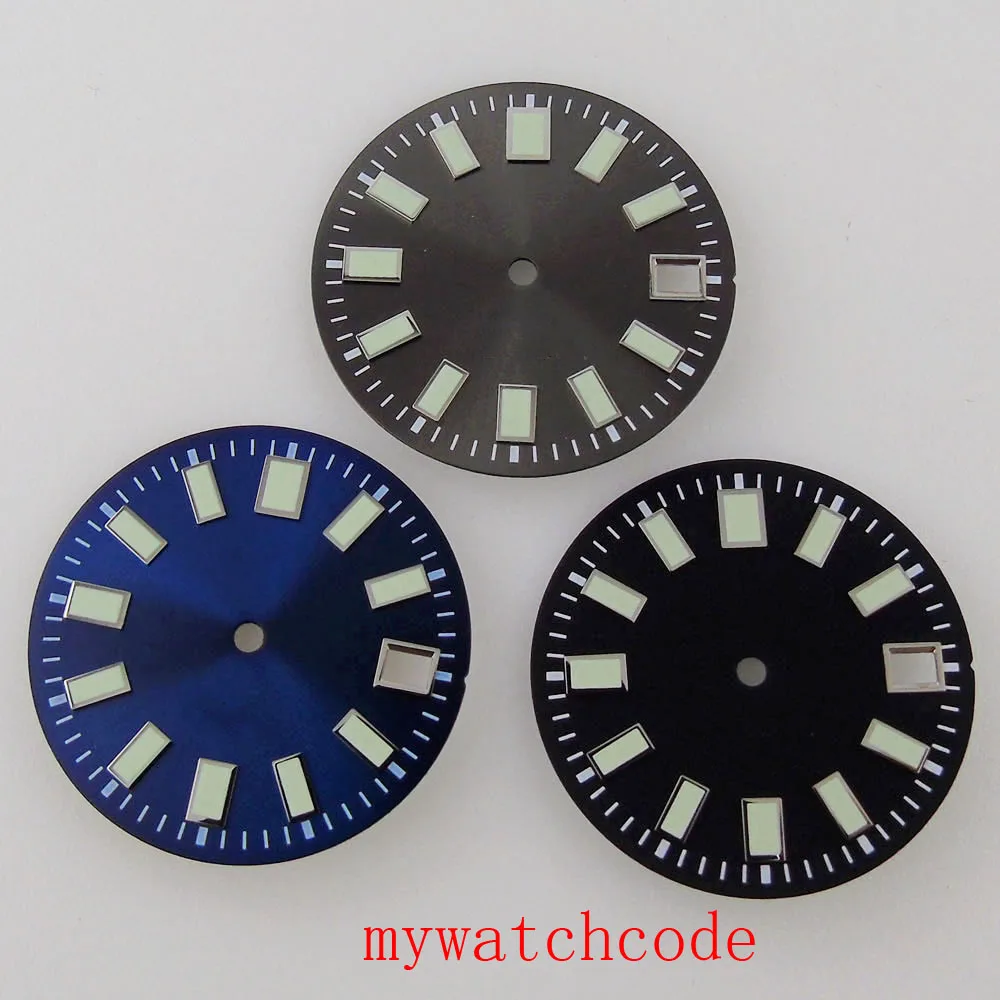 Riparazione parti orologio da polso 29mm nero Sterile quadrante lancette verde luminoso con datario