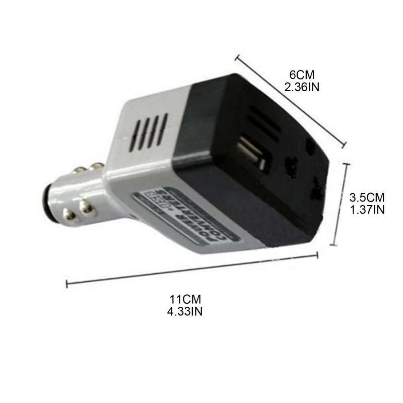 Universal DC 12V/24V to AC 220V Car Inverter with USB Charging Port Power Socket for Cellphone Tablet