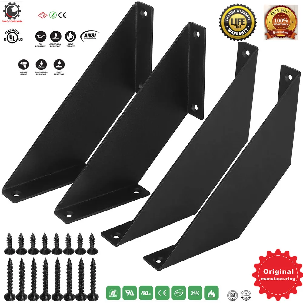 

2Pack 6/8Inch Iron Shelf Brackets Flat Angle Curved Black Floating Industrial Shelves,With 8PCS Screw,Hardware Supports