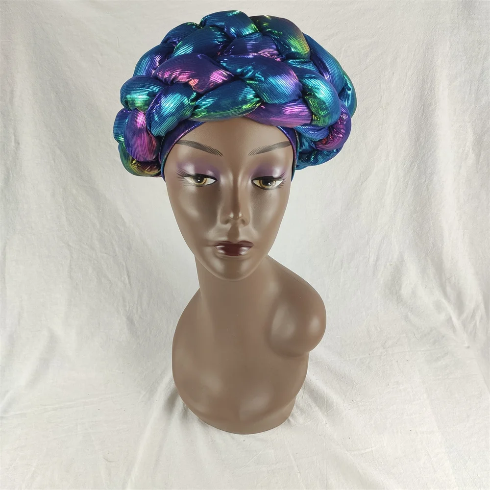 

2021African Nigerian Turban Cap With Women Cotton Breathe Hat Muslim Scarf Gel Headgear Wide Brim Auto Gele Aso Ebi Headtie