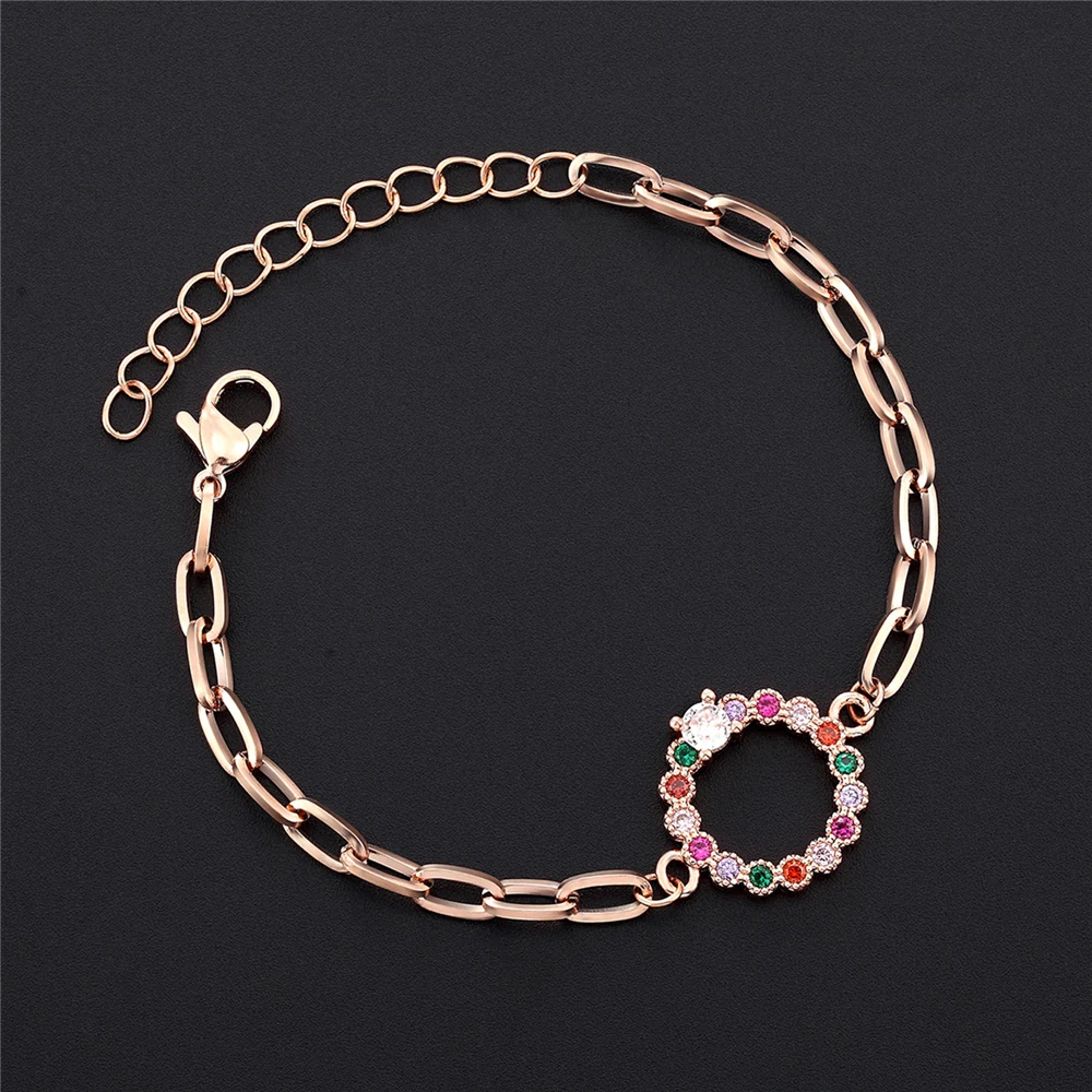 High Quality Classic Colorful Copper Zircon Bracelet Hip Hop Chain Bracelet Stainless Steel Bracelet Ladies Party Preferred Gift