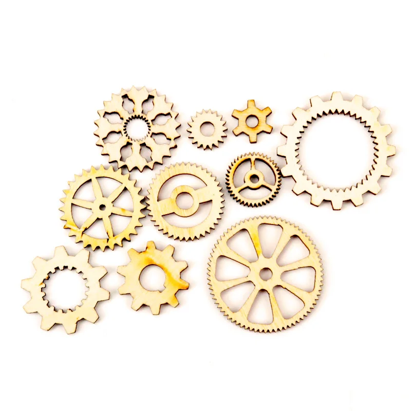 Mixed Wheel Gear Pattern Natrual Wooden Scrapbooking Hollow Craft Round Random for Handmade Home 10-40mm 20pcs