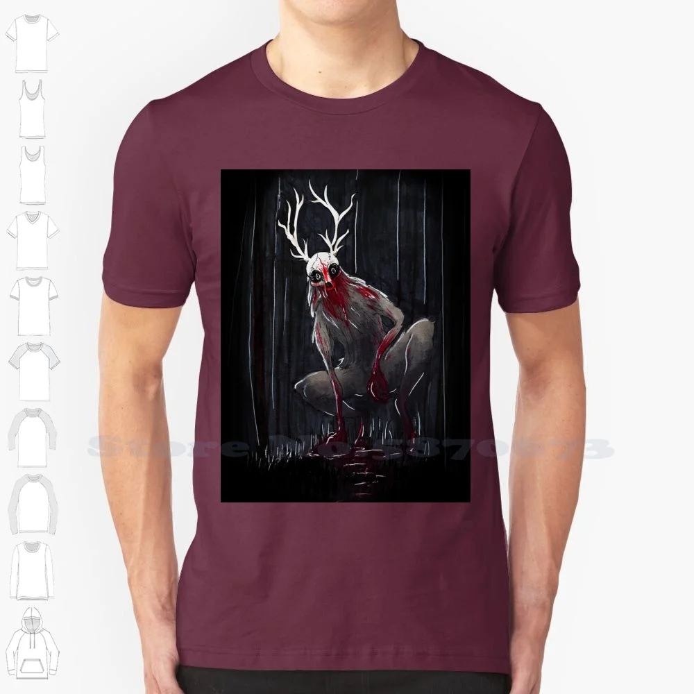 The Wendigo 100% Pure Cotton T-Shirt Inktober October Creepy Cool Grayscale Black And White Halloween Skulls Antlers Horns