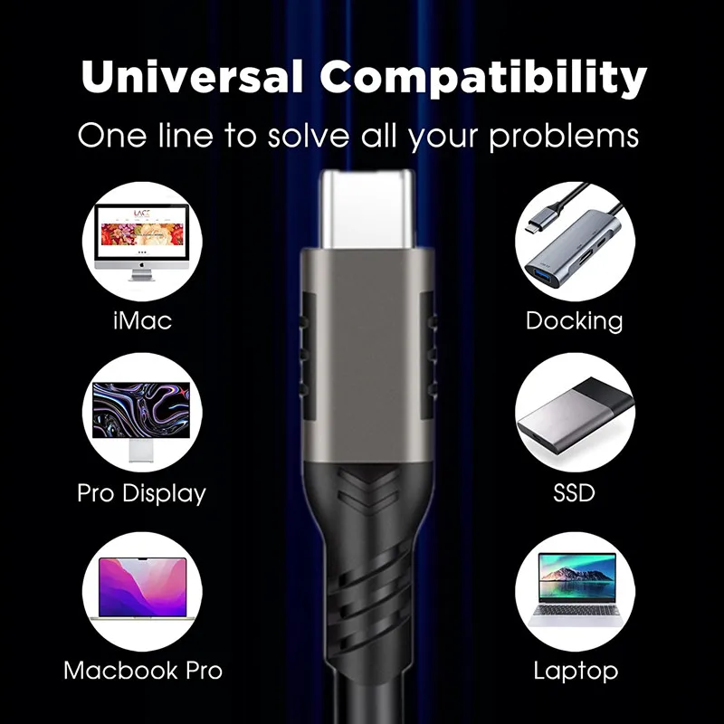 Cable de carga rápida USB3.2 Gen2 20Gbps PD 4K 100W USB tipo C para teléfono Macbook Pro/Air DELL Xiaomi 20V/5A 4K @ 60Hz, 2m