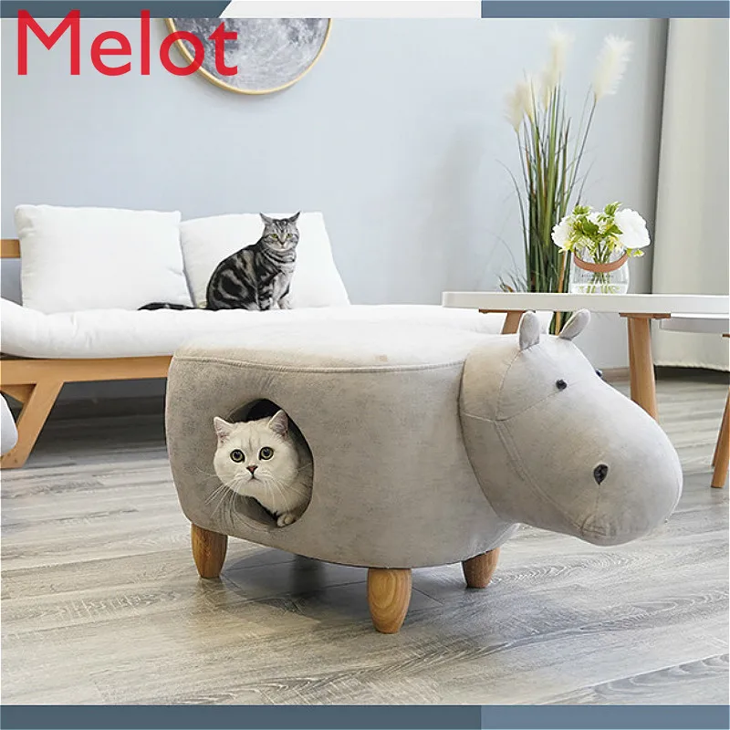 

Pet Nest Kennel Cat House Semi Closed Solid Wood Foot Board Pu Skin Pet Supplies Kitten House Adults Can Sit Cat Home Goods