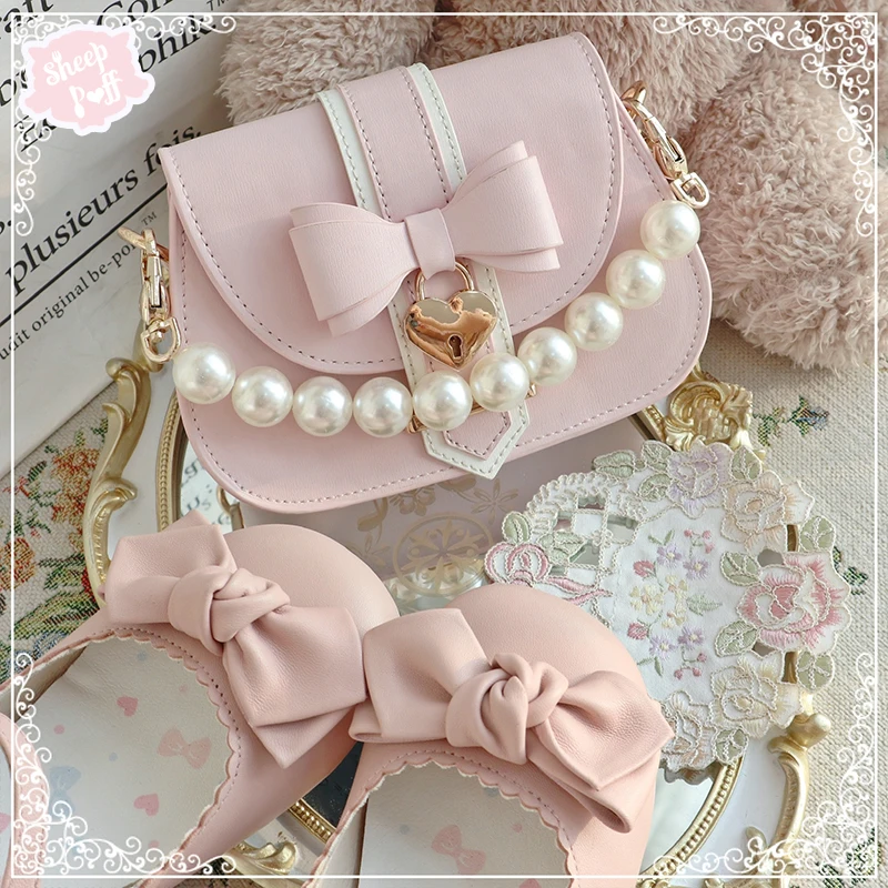 Bolso de princesa Lolita para mujer, bolsa de mensajero de perlas japonesas dulces, Kawaii, Loli, Cosplay gótico, monedero Lolita