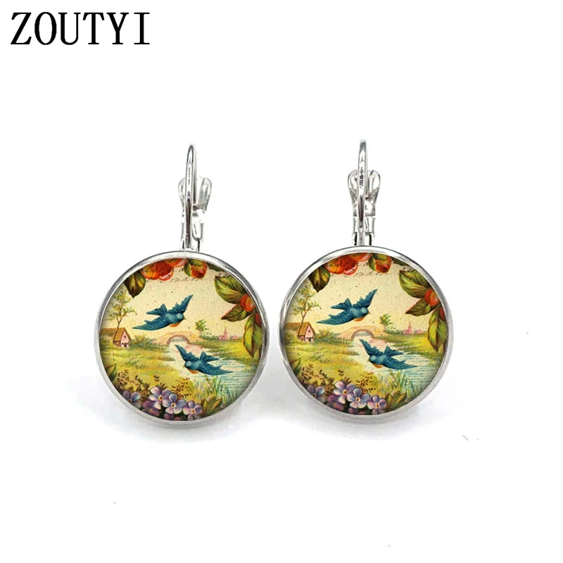 2019-Новая-Гламурная-Ретро-модель-с-двумя-птицами-выпуклое-зеркальное-стекло-женские-серьги-ювелирные-изделия-в-подарок