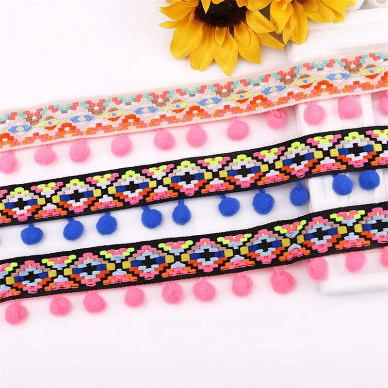 Vintage Lace Trim Ribbon 3.7cm Pom Pom Ball Fringe Ribbon Crafts Lace Sewing Accessories Decoration DIY Material Apparel