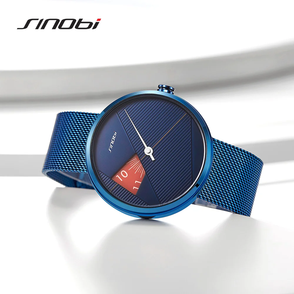 SINOBI Creative Men Fashion Watch Blue Milan Strap Quartz Wristwatches Man Rotate Dial Watches Sports Watches relogio masculino