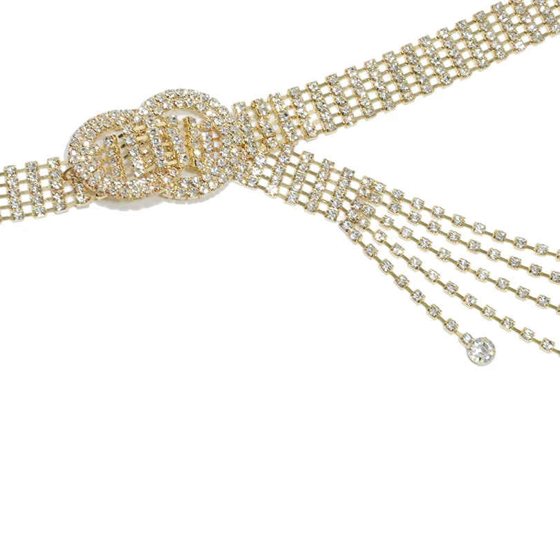 Diamond Belt Ladies Elegant Female Full Rhinestone Tassel Decoration Waist Chain For Wedding Belts Bg-1330