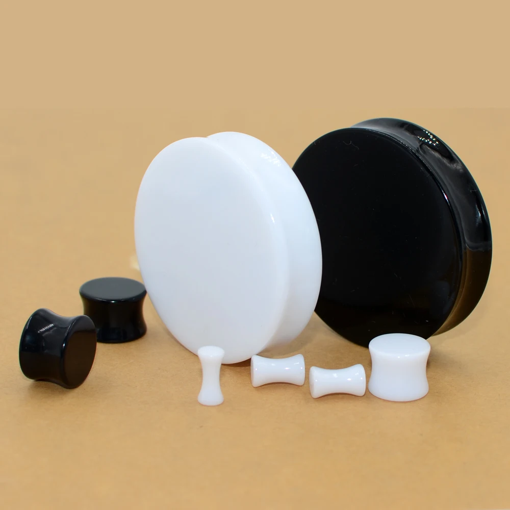 1Pair White&Black Acrylic Ear Tunnel Plug Ear Gauges Piercing Double Curved Saddle Expander Stretcher Body Jewelry