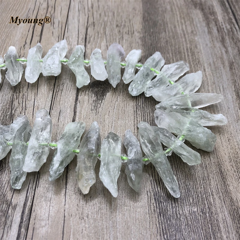 Rock Center Drilled Green Crystal Quartz Spike Point Beads ,Raw Fluorite Stick Necklace Beads For DIY Jewelry MY210508