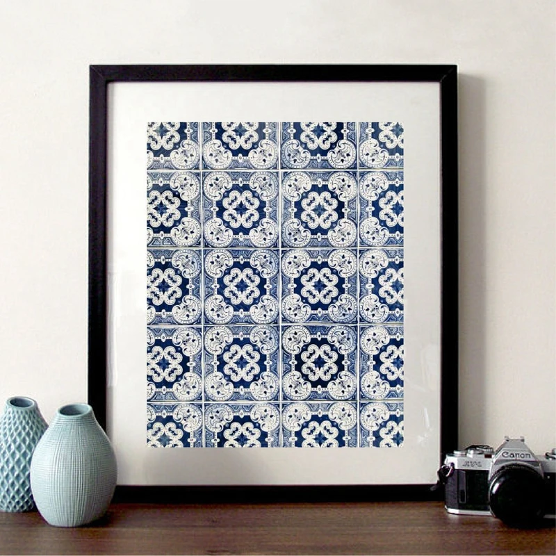 Moroccan Wall Art Canvas Painting Pictures Blue Arabic Pattern Tiles Posters and Prints Portugal Artwork Decoration Home Decor