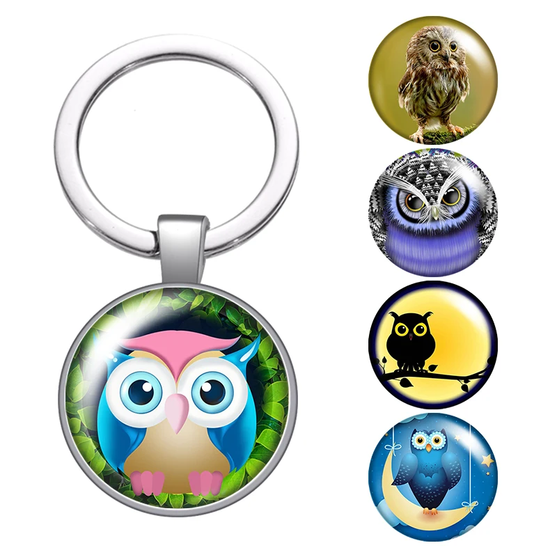 Love owl Hope dreams Love glass cabochon keychain Bag Car key chain Ring Holder Charms silver color keychains for Men Women Gift