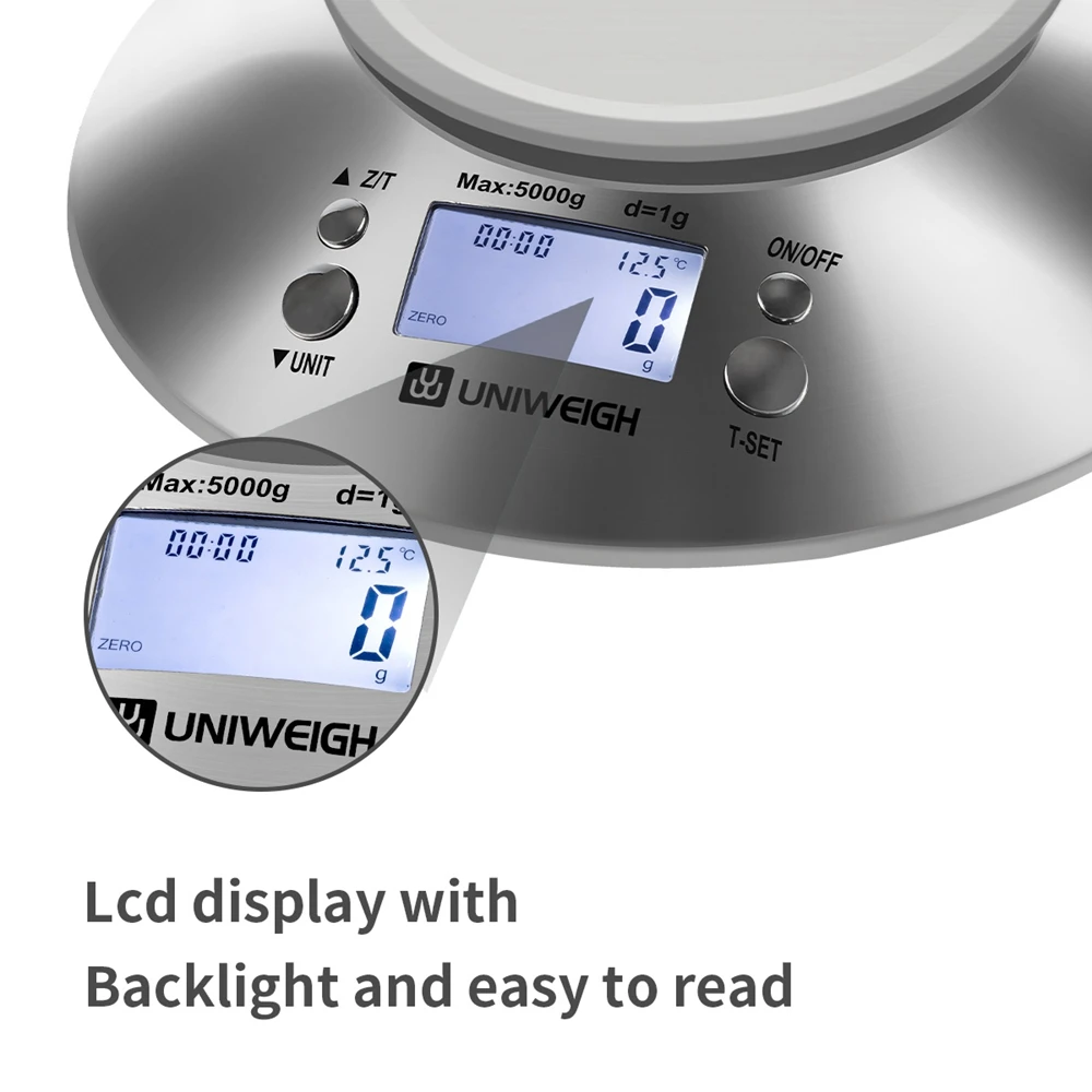 Digital Kitchen Scale for Cooking and Baking,Multifunction Food Scales with Removable Bowl 2.15l Liquid Volume 11lb/5kg