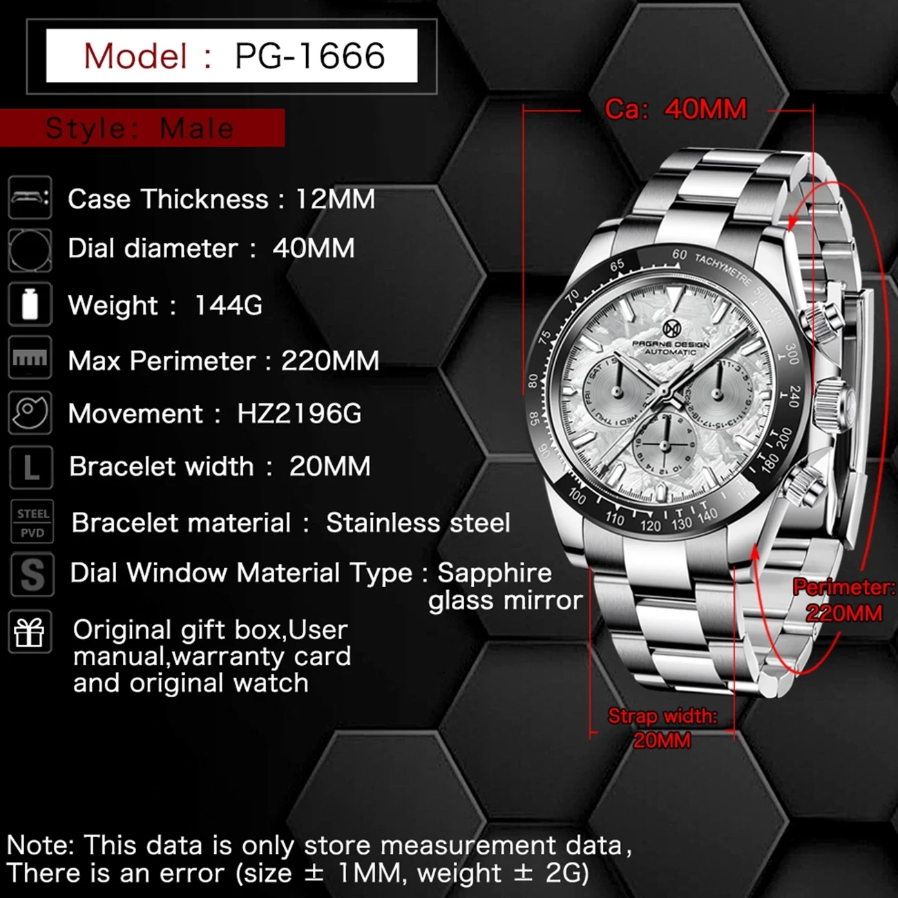 PAGRNE DESIGN Men Mechanical Wristwatch 40mm Color Bezel Automatic Watch Top Brand Luxury Sapphire Glass Business Men Watches