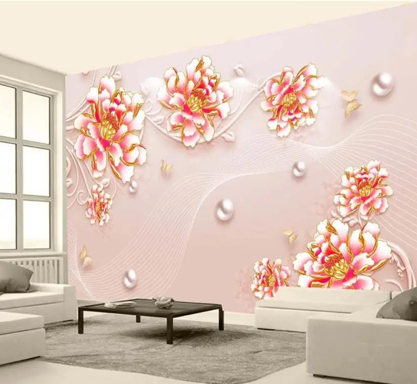 

European style 3D Wallpaper Embossed peony Photo Wall Murals Living Room bedroom Backdrop Wall papers Home Decor