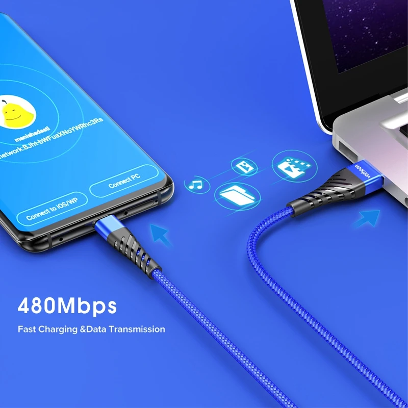 Vothoon micro cabo usb 3a carregamento rápido micro cabo usb de dados para samsung xiaomi huawei android cabo carregador de celular