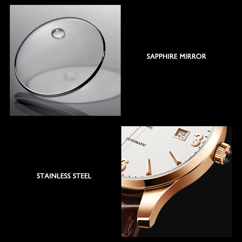 ساعة بورمان أوتوماتيكية للرجال 41 ملم ساعات يد ميكانيكية 50 متر مقاومة للماء على مدار الساعة سويسرا مرآة الياقوت