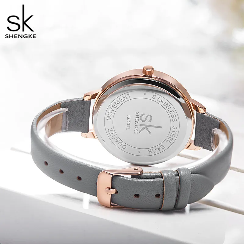 Shengke-Montre à cadran émeraude pour femme, bracelet en acier inoxydable, or rose, surface en marbre, nouvelle marque originale pour fille