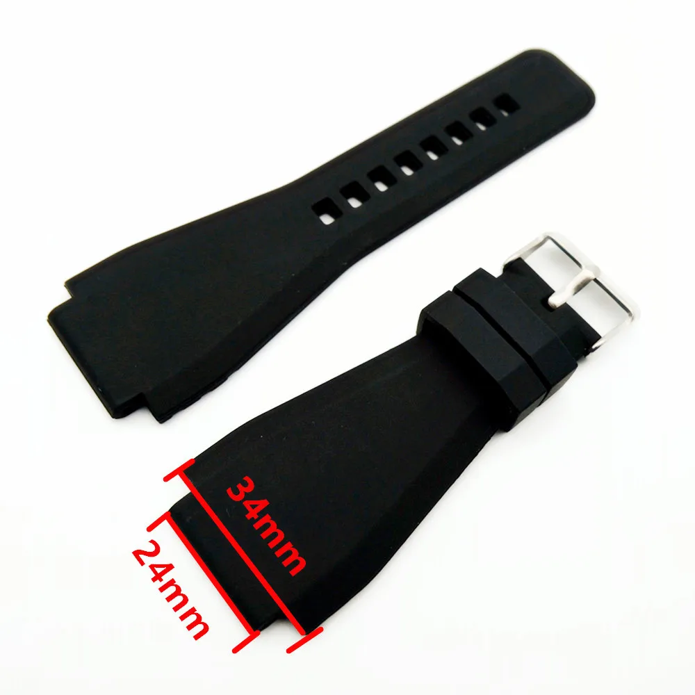 Convex End Silicone Rubber Watch Band 34mm x 24mm For Bell Series BR01 BR03 Strap Watchband Bracelet Belt Ross