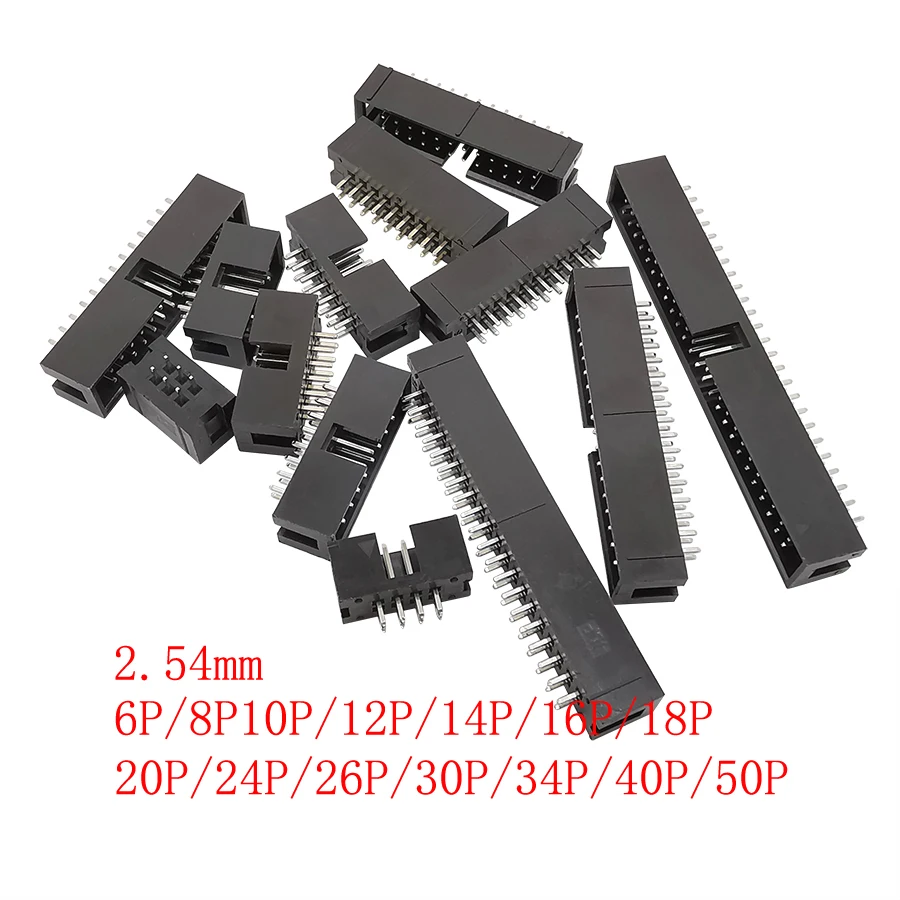 10Pcs DC3 2.54MM Pitch Double Row 6P 8P 10P 14P 16P 20P 26P 30P 34P 40P 50Pin Male Socket Straight IDC Box Headers PCB Connector