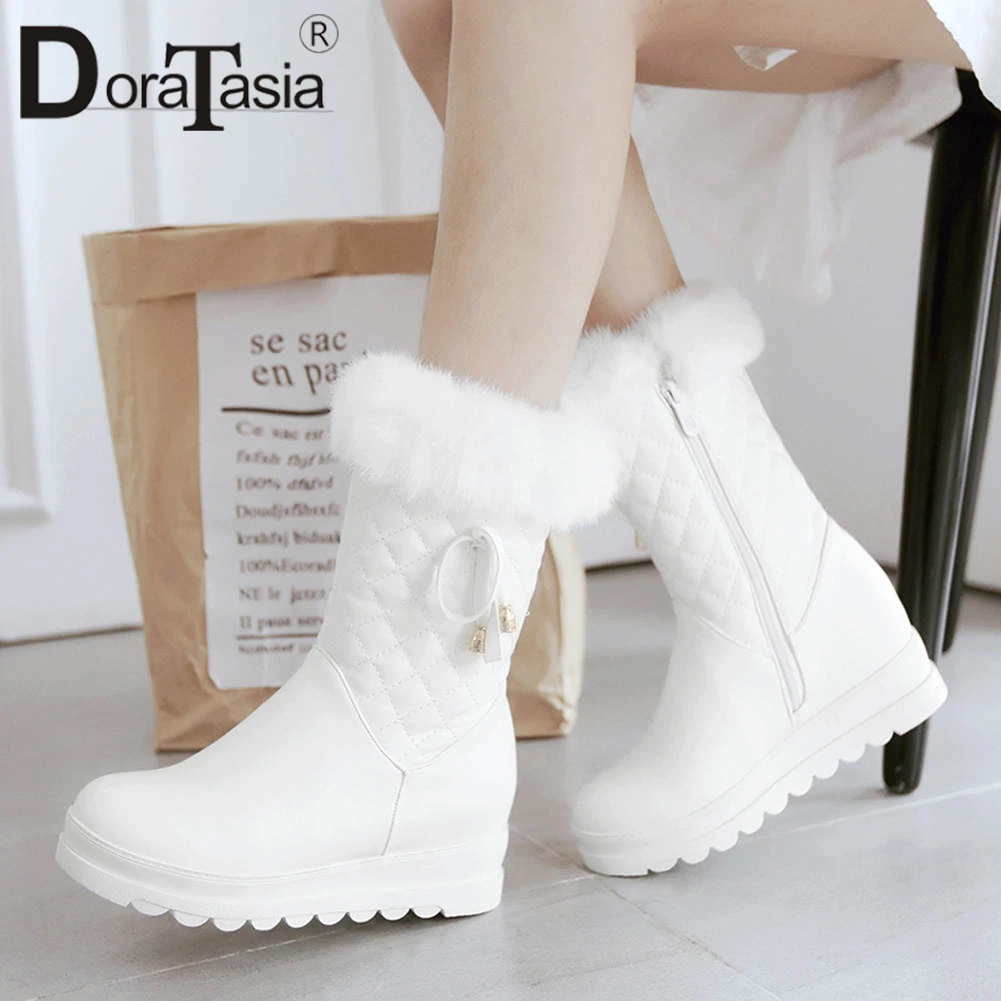 DORATASIA Size 34-43 New Winter Warm Fur Boots Ladies Bowtie Zip Platform Shoes Woman Leisure Party Comfort Boots Women 2019