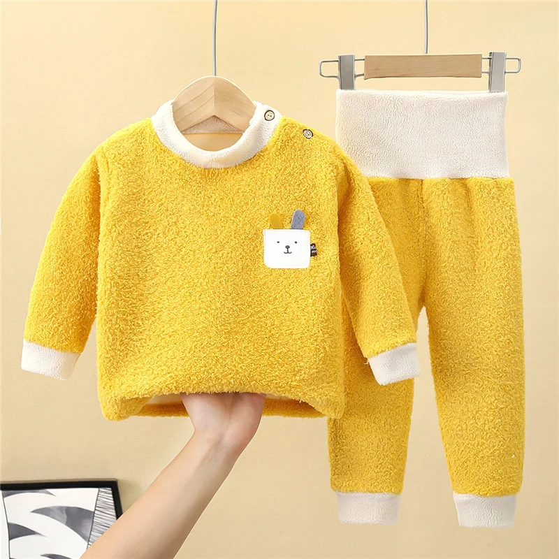 Thick Warm Clothes Suit Autumn Winter Plus Velvet Top Elastic Waist Pants 2Pcs Toddler Outfits New Fashion Boy Girl Clothing Set