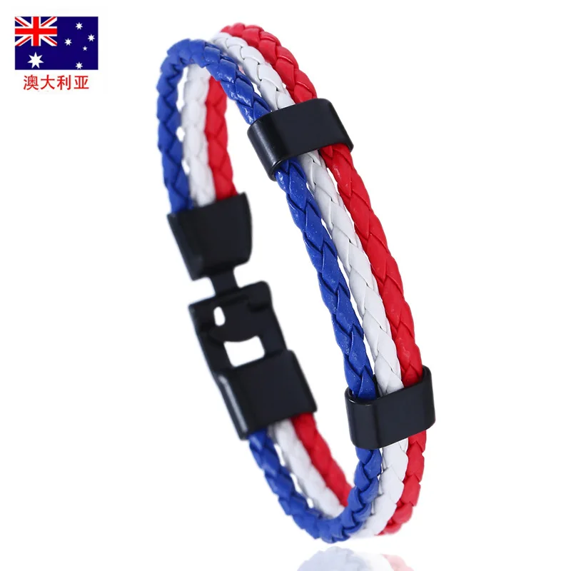 Men Charm Vintage Bracelet New Fashion Country Spain Flag Leather Bracelet Easy-hook Bracelets & Bangles Male Female Jewelry