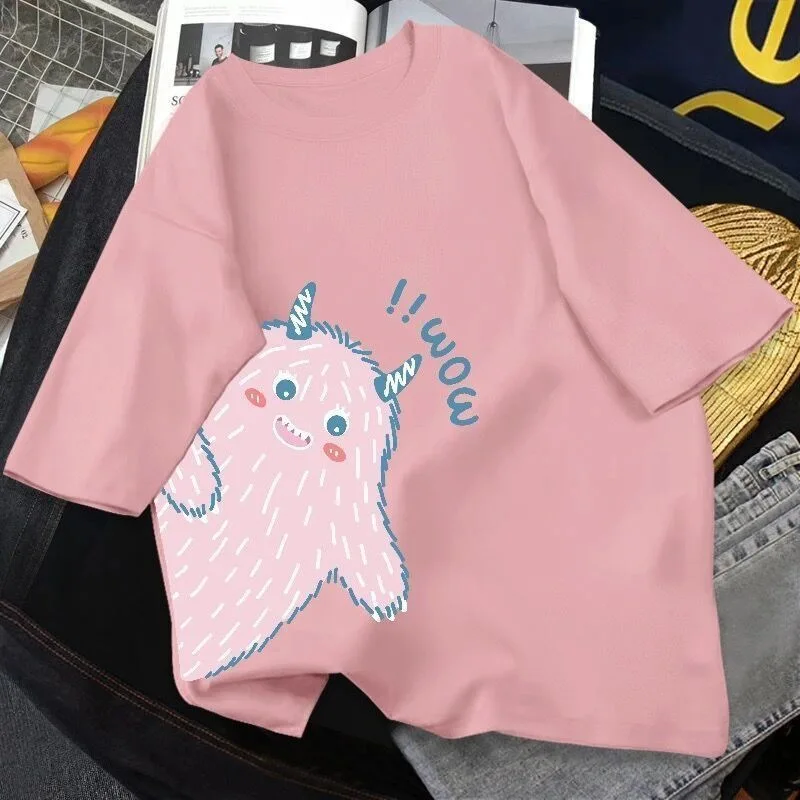 

Cotton White short-sleeved women's Nice Summer Pop Loose T-shirt Korean Version Of The Wild Ins Style Student Cartoon Top