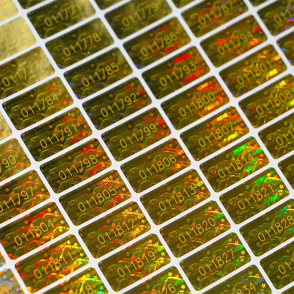 Tamper-Proof Golden Label with Serial Number, Anti-fake Hologram, Security Sealing Labels, Warranty Void Stickers, 10x20mm