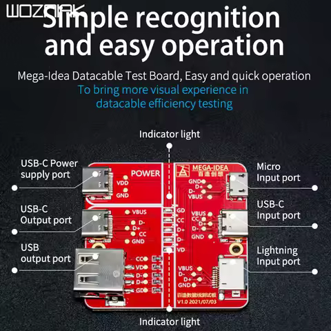 QIANLI MEGA-IDEA ON-OFF Data Cable Detection Board For iPhone Android Data Cable Type-C Micro Lighting Date Swtching Test Board