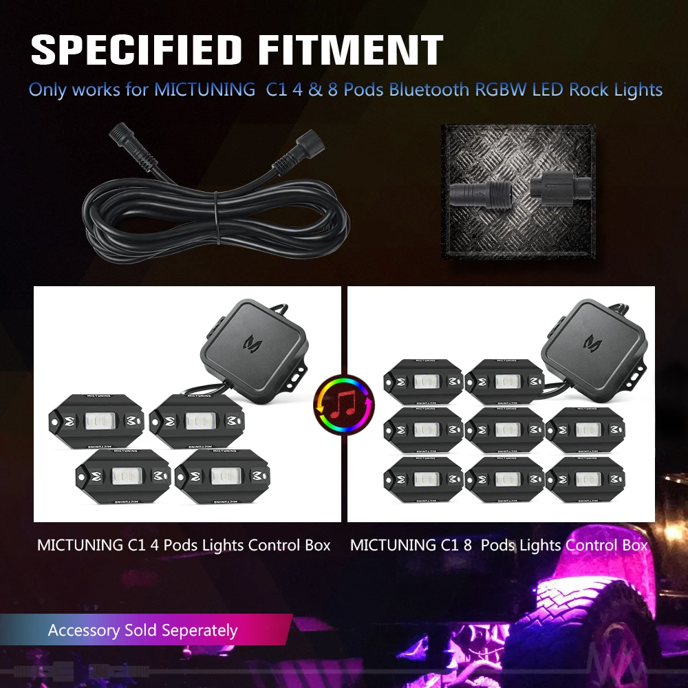 MICTUNING C1 C2 10 FT Extension Cord Cable Wire For 4 and 8 Pods RGB LED Rock Lights With Bluetooth Controller Wires Replacement