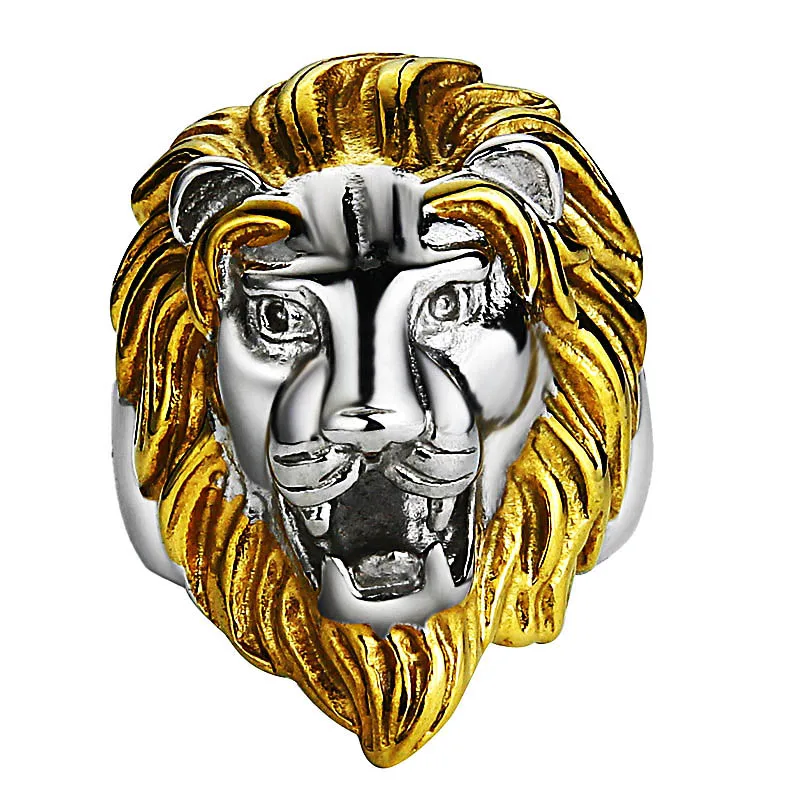 Stainless Steel Silver&Gold Color Lion Head Ring for Men Punk Rock Jewelry 316L Steel Men\'s Ring Party Accessories Anillo Bijoux