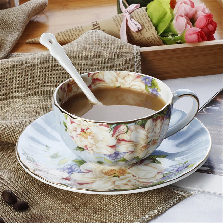 

European Fine Bone China Coffee Cup, Pastoral Style Cup and Saucer, Zakka Tazas Cafe Espresso Cup, Romantic Afternoon Tea