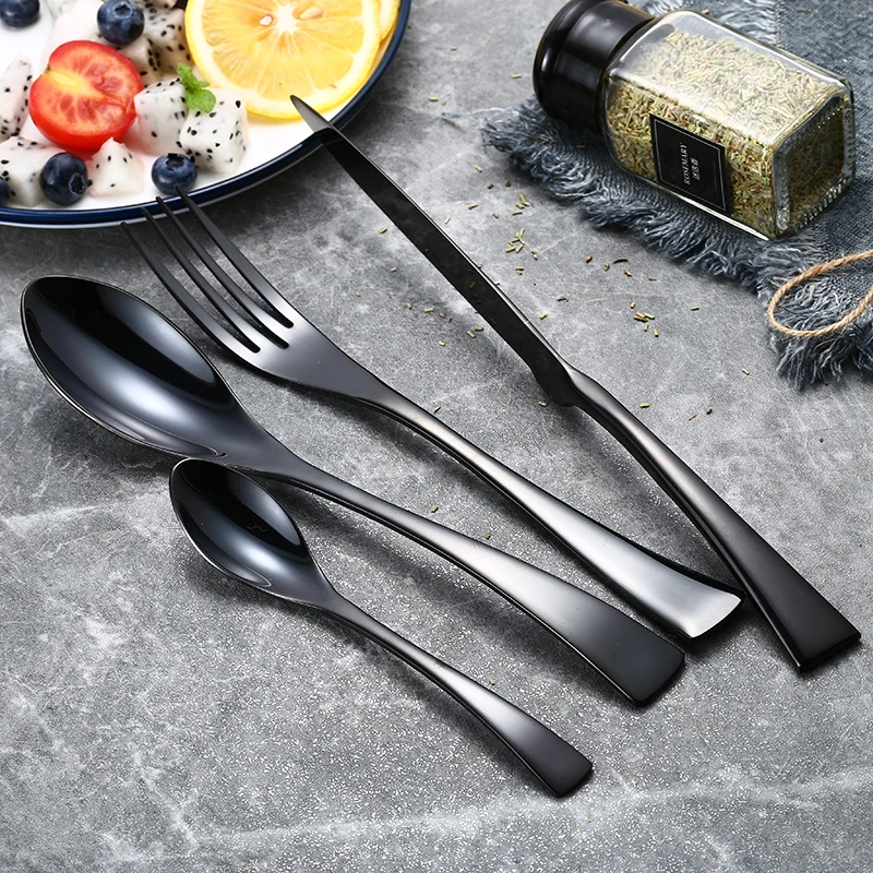 Black Gold Steel Cutlery Set Western Dinnerware Set Portable Stainless Steel Kitchen Forks Spoons Knives Tableware